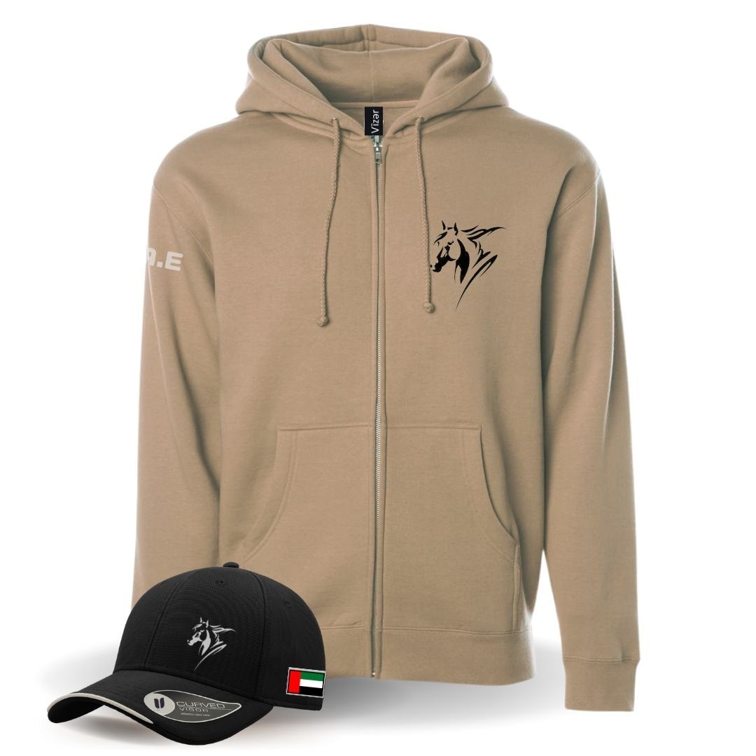 Horse Hoodie Jacket + Cap _ Dark Beige