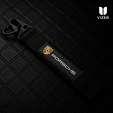 PORSCHE BLACK KEYCHAIN WITH METAL KEY RING