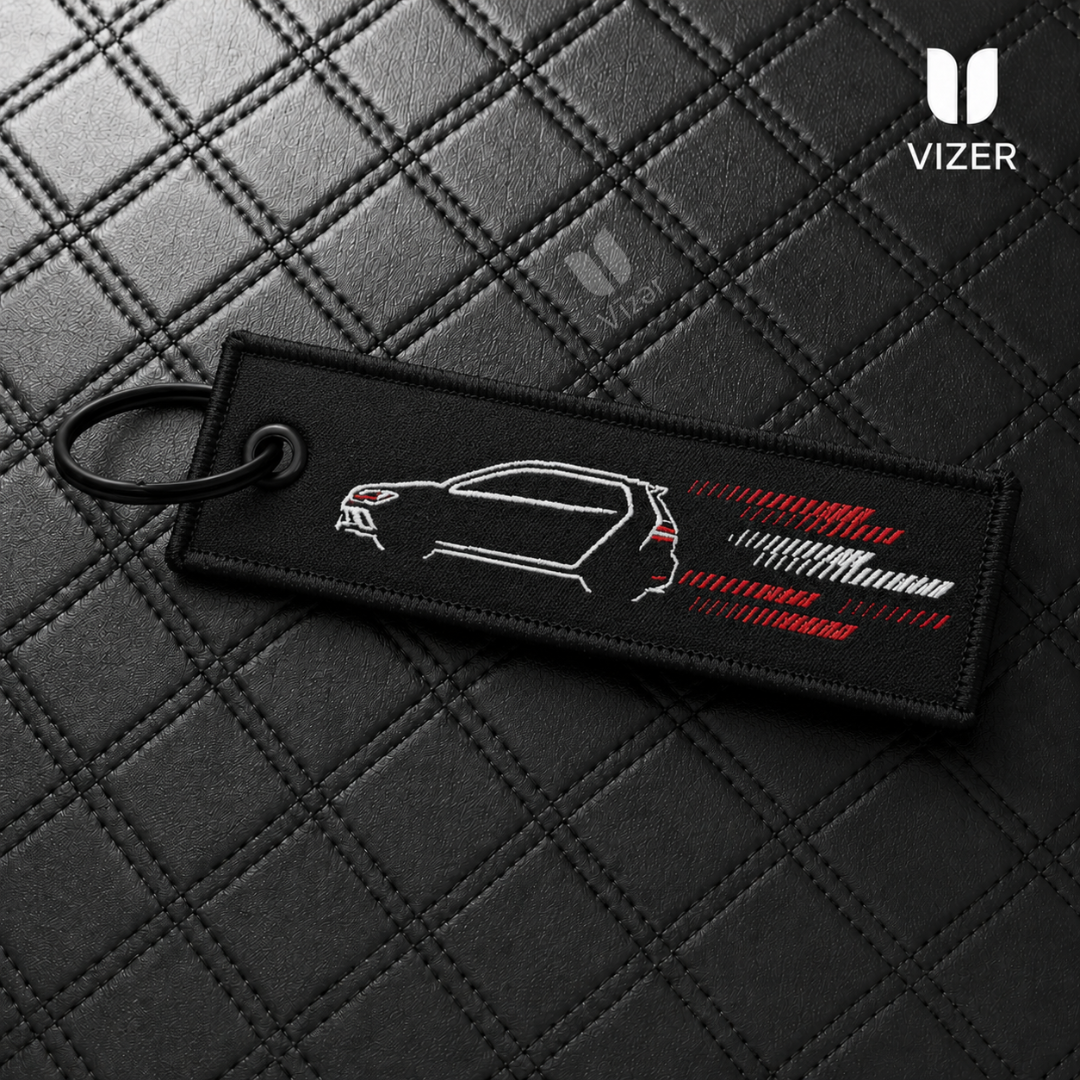 VOLKSWAGEN BLACK/WHITE  KEYCHAIN WITH METAL KEY RING