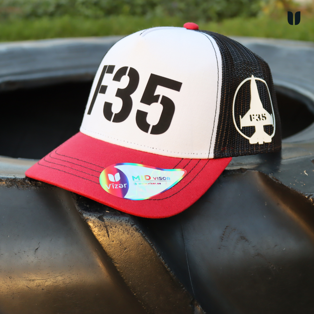 F35 Cap - BLACK White and Red