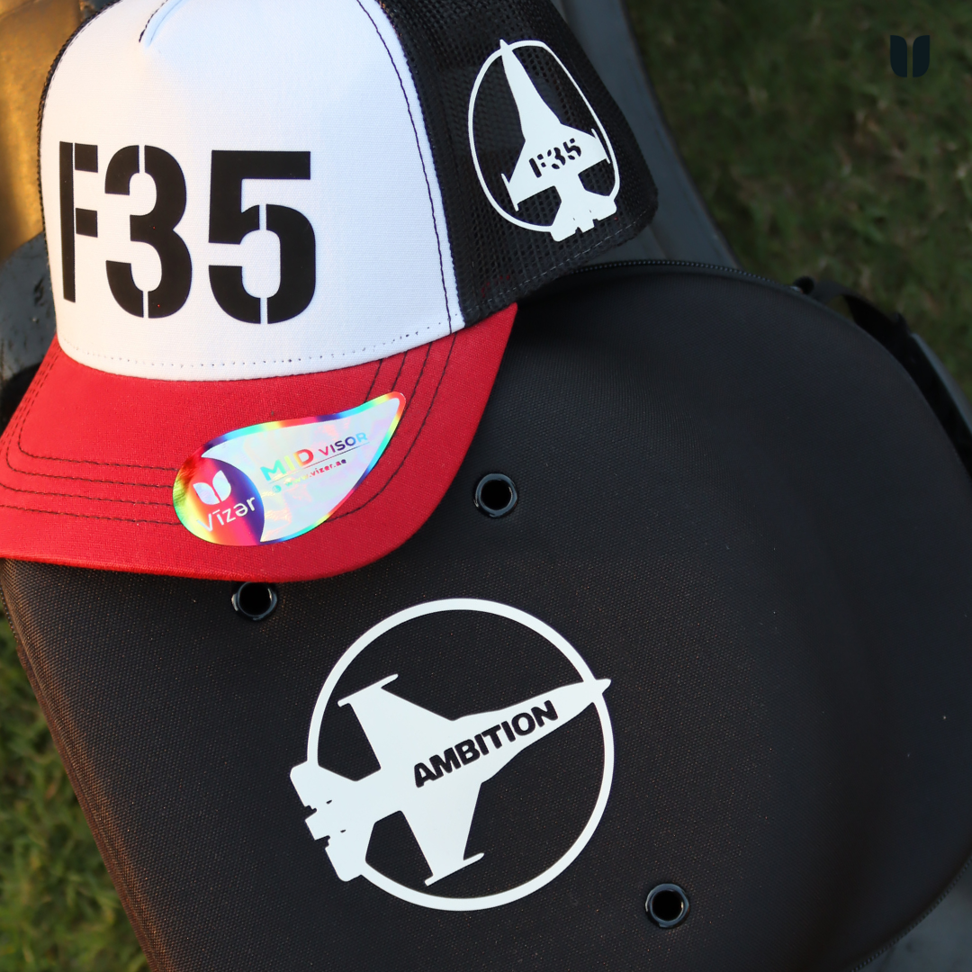 F35 Cap - BLACK White and Red