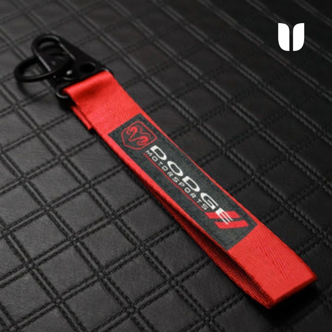 DODGE RED KEYCHAIN WITH METAL KEY RING