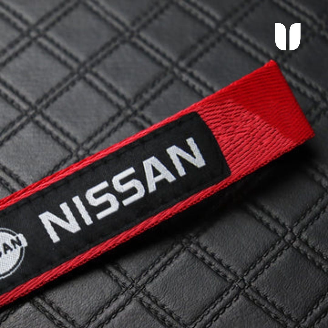 NISSAN RED KEYCHAIN WITH METAL KEY RING