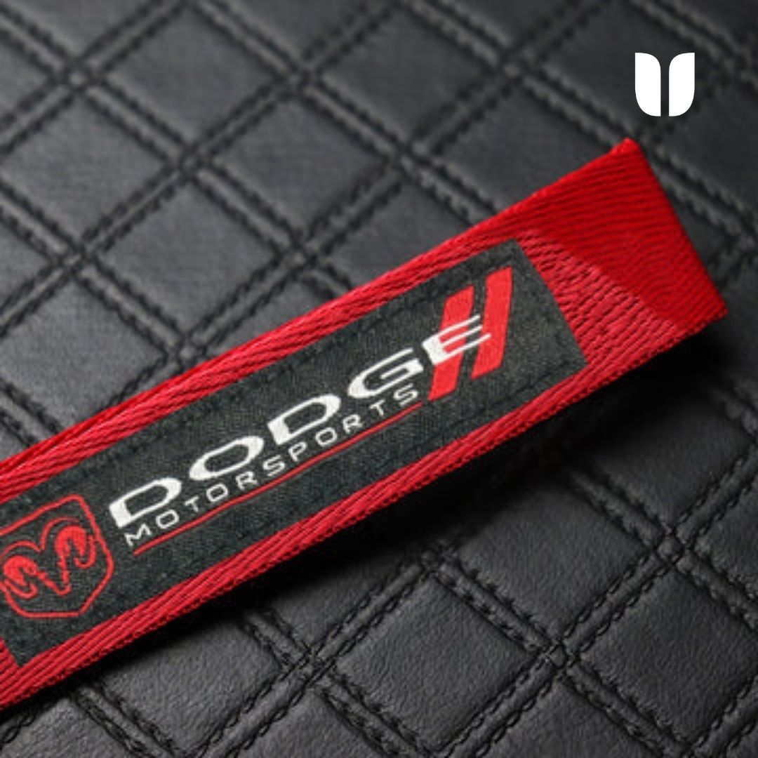 DODGE RED KEYCHAIN WITH METAL KEY RING