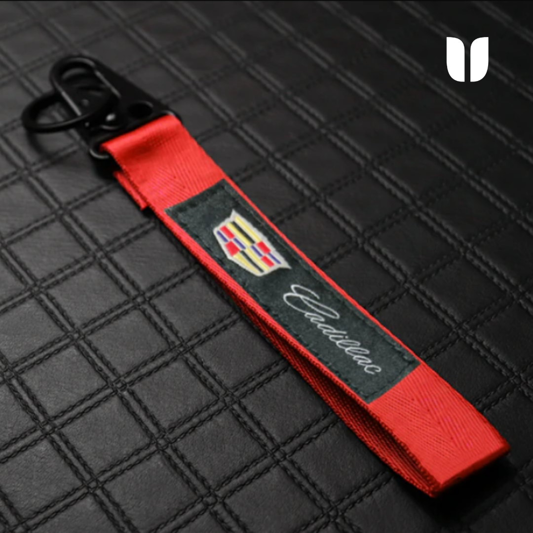 CADILLAC RED KEYCHAIN WITH METAL KEY RING