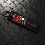 V8 BLACK/WHITE KEYCHAIN WITH METAL KEY RING