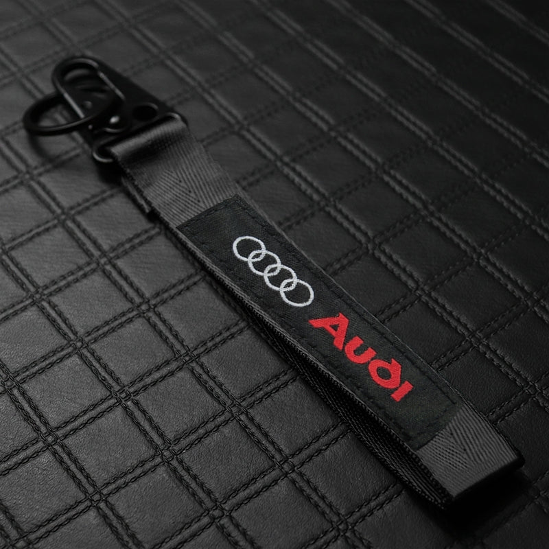 AUDI BLACK KEYCHAIN WITH METAL KEY RING