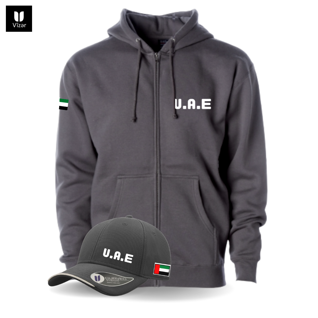 UAE Hoodie Jacket  + Cap _ Dark Gray