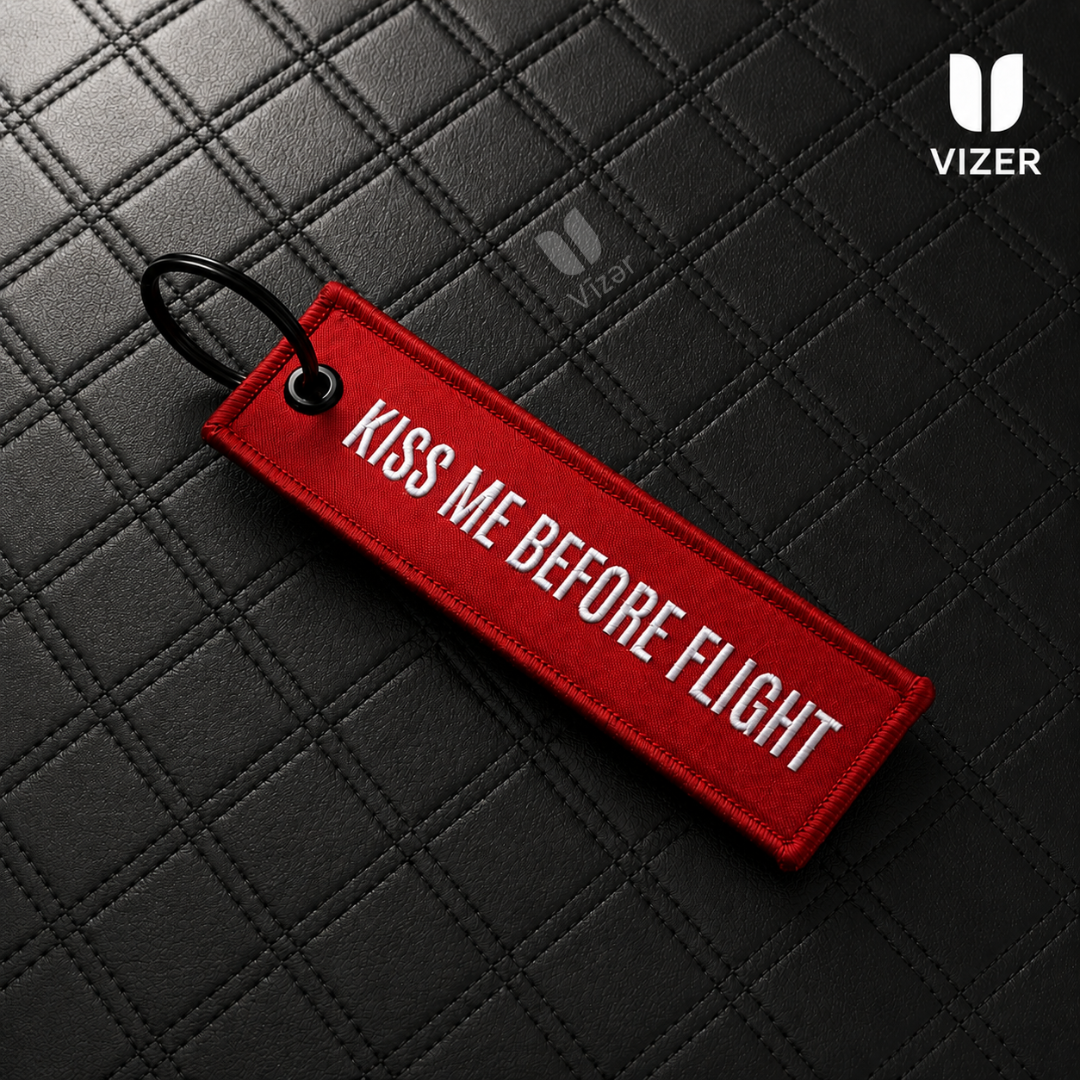 Kiss Me Before Flight Red  KEYCHAIN WITH METAL KEY RING