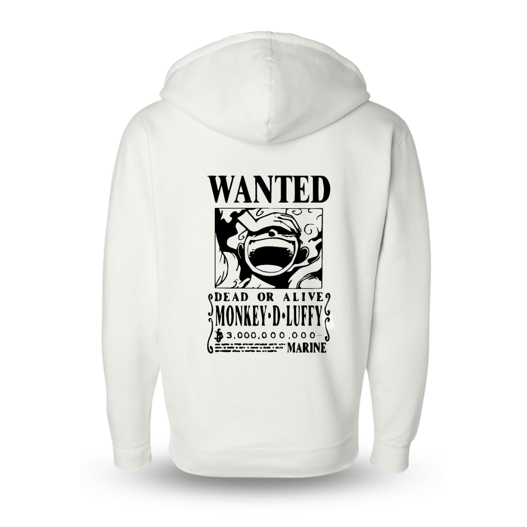 Luffy Wanted Hoodie Jacket. Colors White