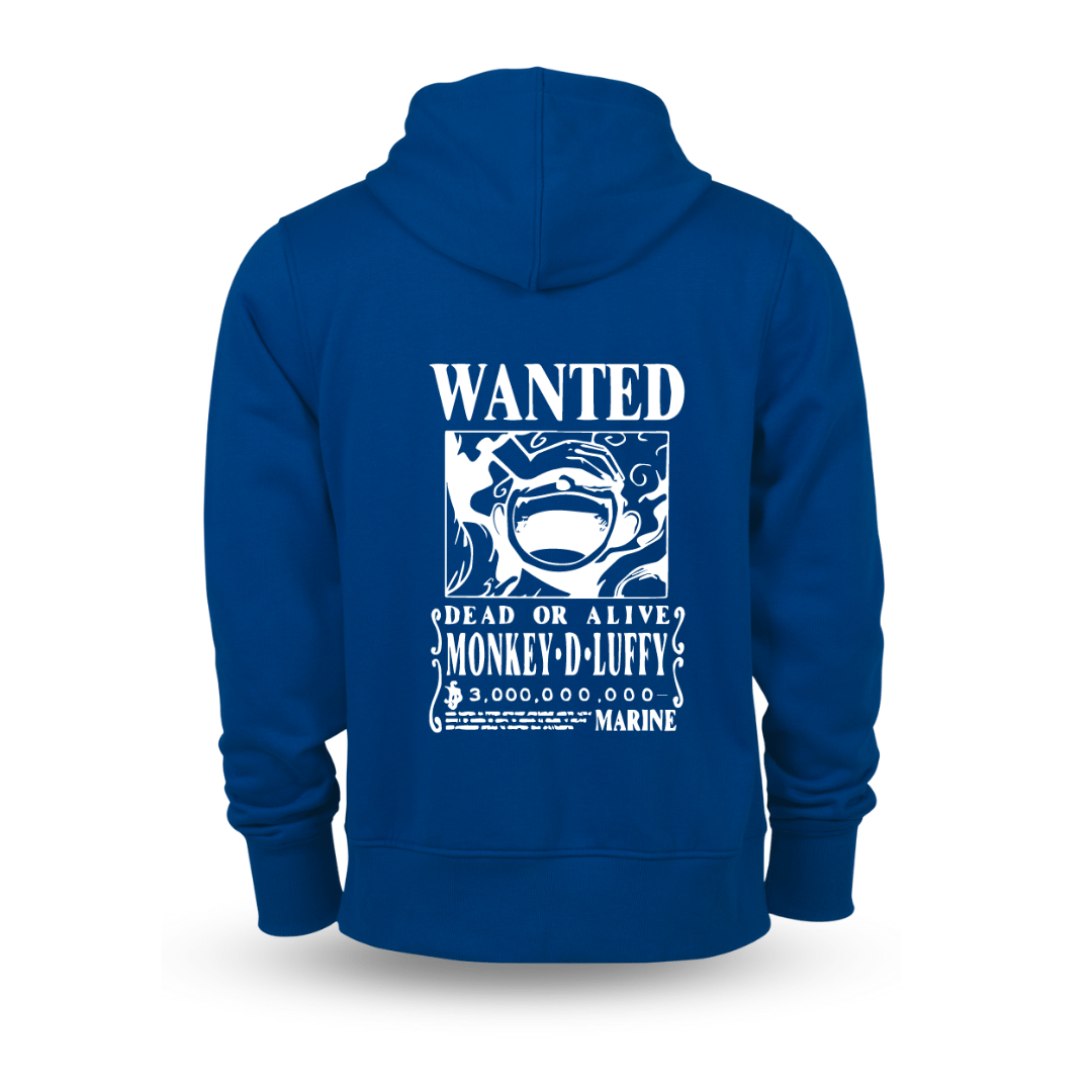 Luffy Wanted Hoodie Jacket. Colors Royal Blue