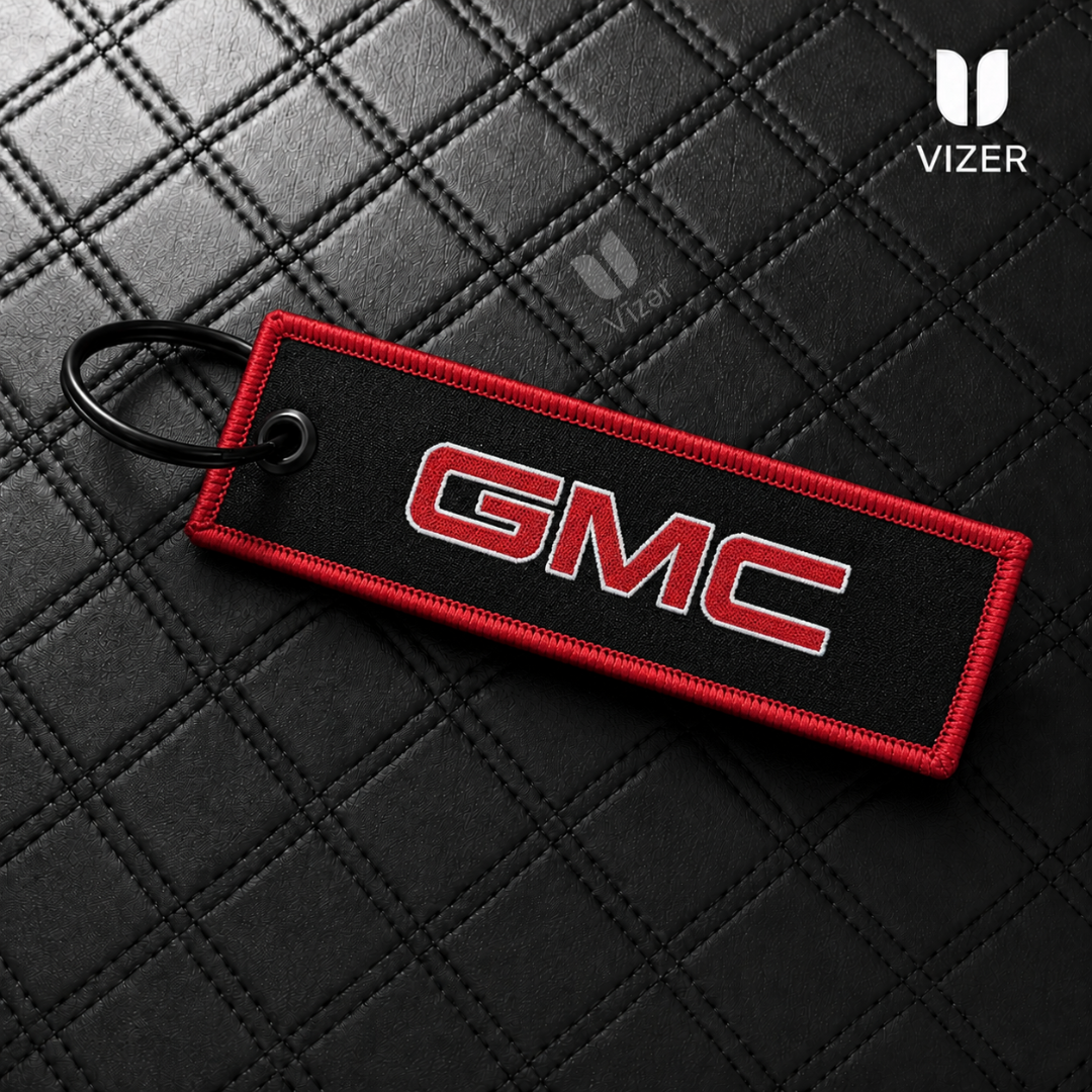 GMC RED/BLACK KEYCHAIN WITH METAL KEY RING