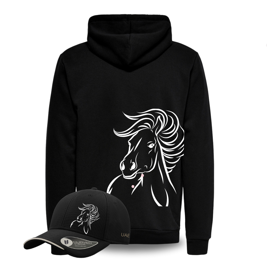 Horse Hoodie Jacket Black with Cap