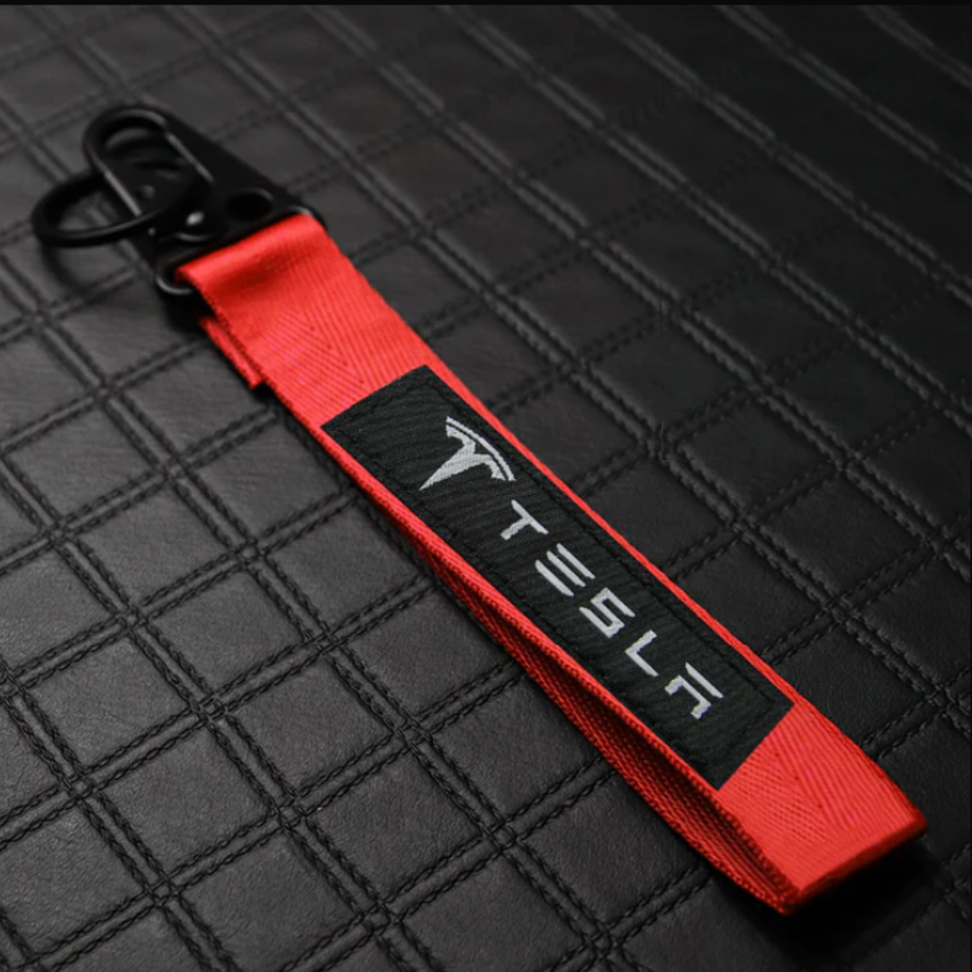 TESLA RED KEYCHAIN WITH METAL KEY RING