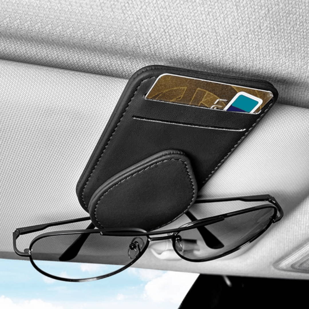 Sunglass Holder for Car with 2 Card Holder_ Black