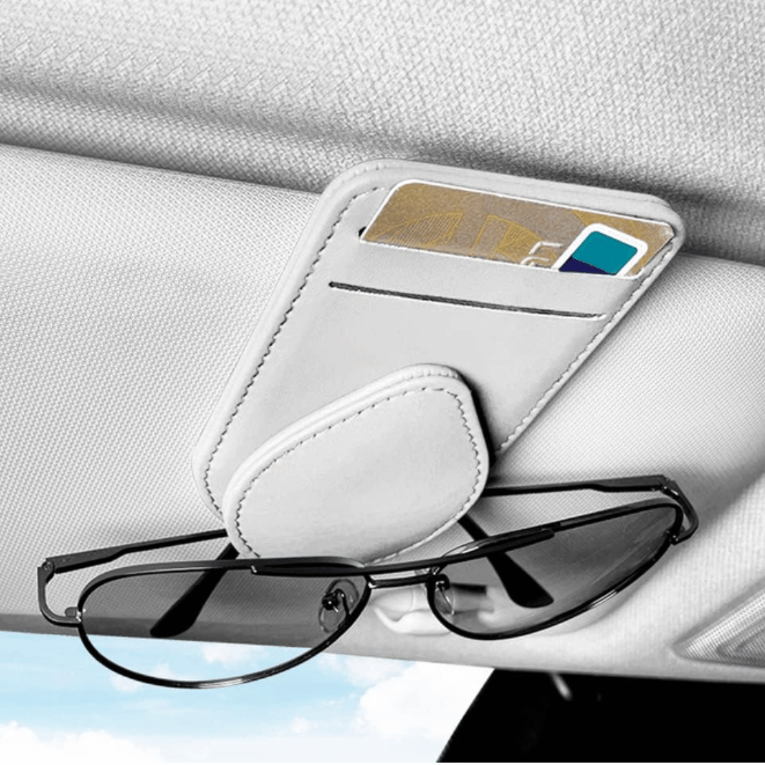 Sunglass Holder for Car with 2 Card Holder_ White