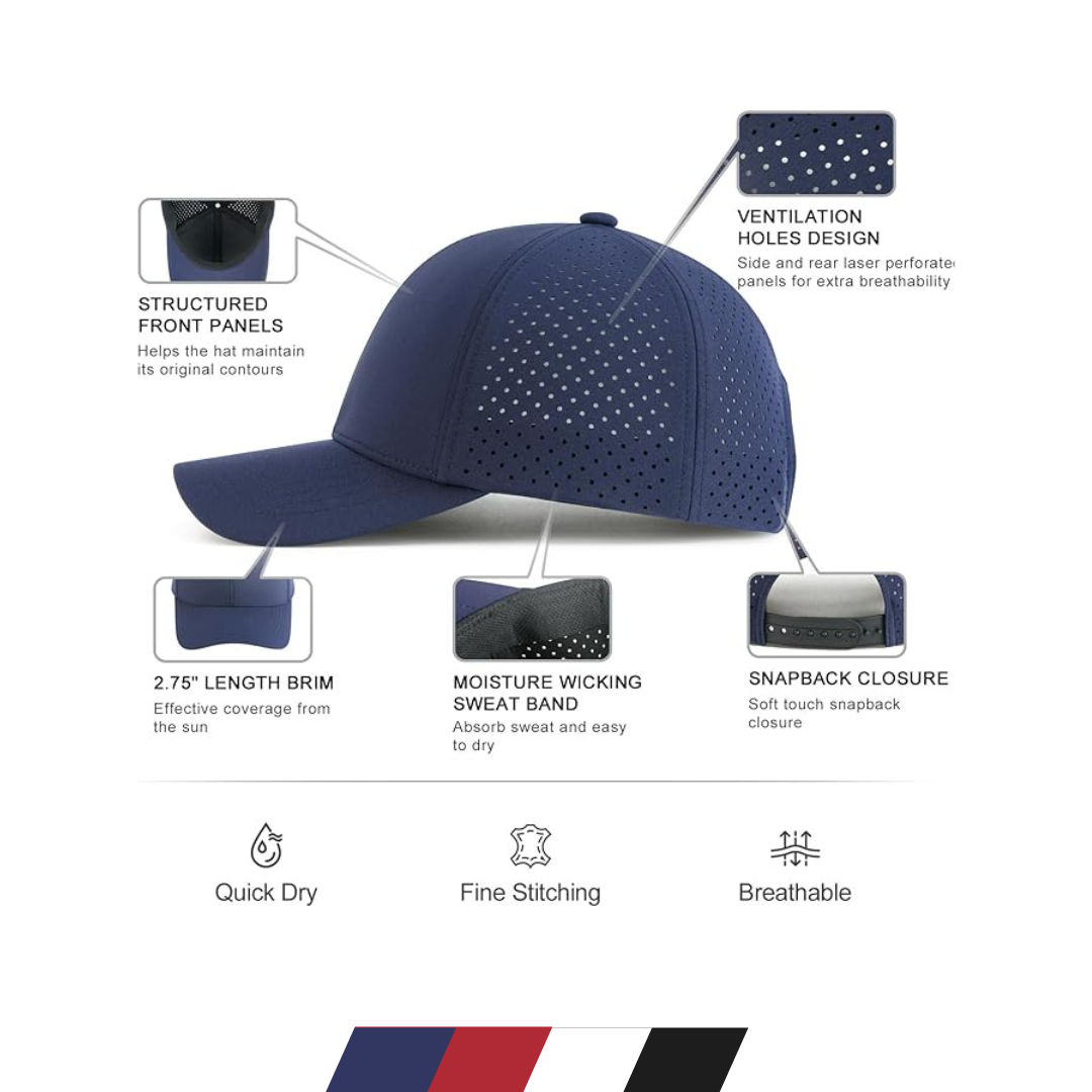 KUBILA Quick Dry Baseball Cap – Laser Cut Mesh Snapback Hat For Men & Women (Adjustable, One Size Fits 21.6-23.6")