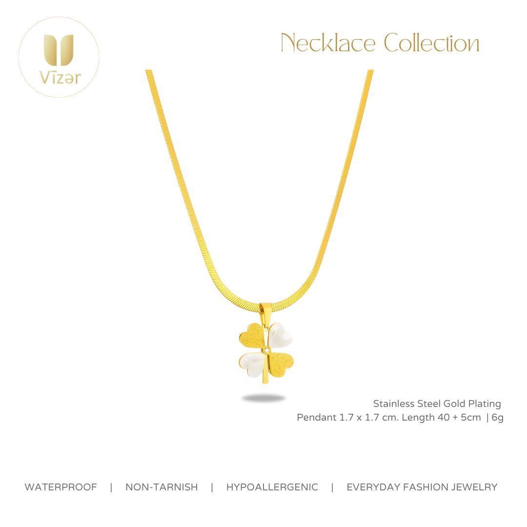 18K GOLD PLATED STAINLESS STEEL "FOUR-LEAF CLOVER" NECKLACE, INTENSITY