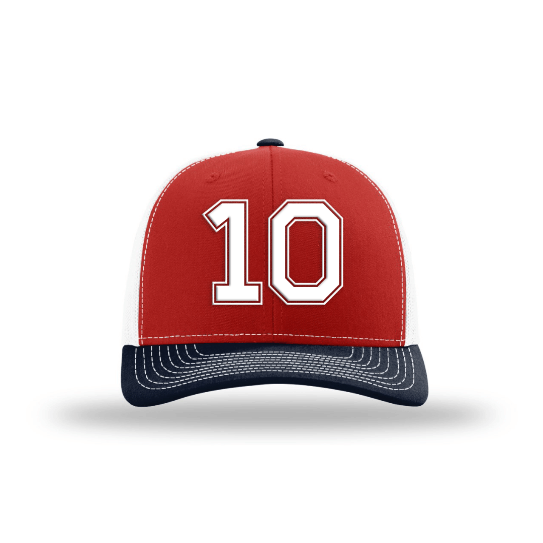 Number 10 Hard Trucker Unisex Cap Black One Size (Red/Navy)